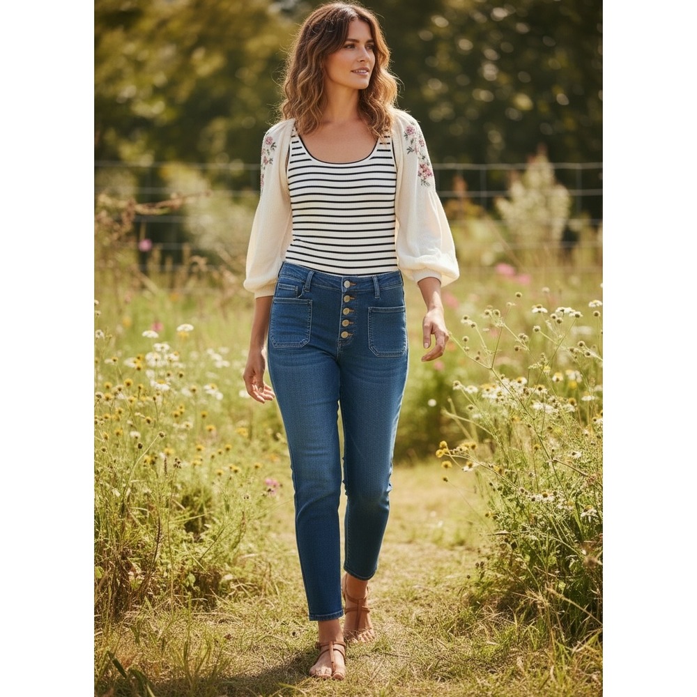 Pilcro Anthropologie Jeans 25 High Rise Slim Utility Button Fly Cropped Blue